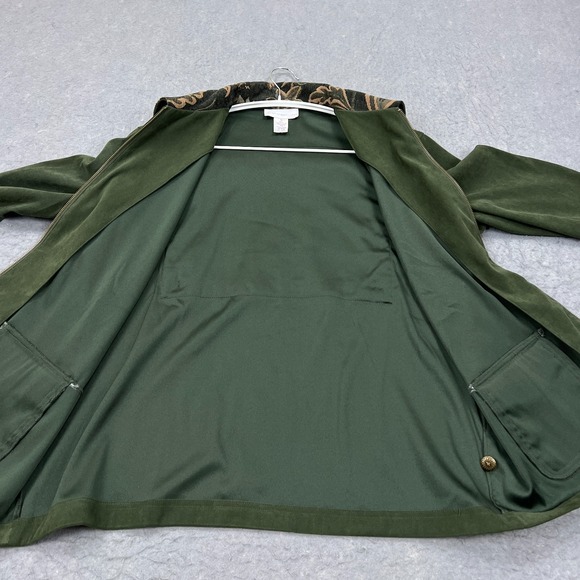 Susan Graver Style Jacket Women's XL Green Suede Flap Pocket Floral Tapistry - Picture 8 of 12